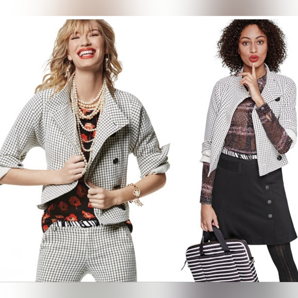 Cabi White/Black Windowpane Jacket Style 3173 Size XS.